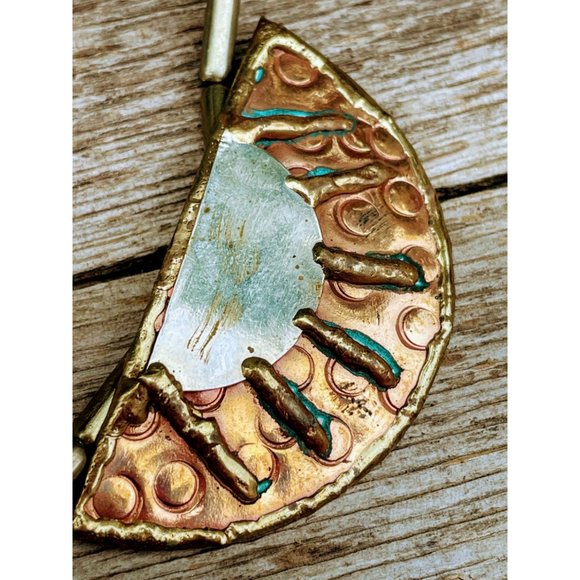 Vintage Bakelite Beaded Necklace Brutalist Brass copper Half Medallions - Picture 3 of 13